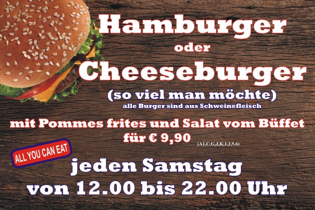 Hamburger, Cheesburger, All you can eat, Essen so viel man möchte