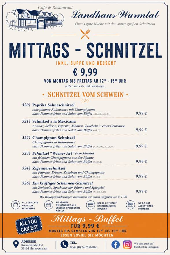 Schnitzel, Mittags-Schnitzel, Mittagstisch, Mittags Essen, Herzogenrath, Kohlscheid