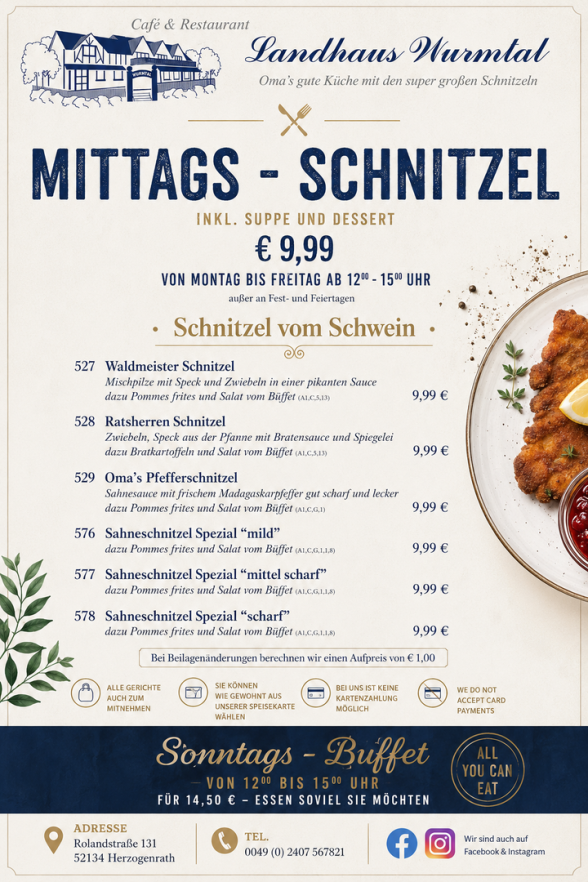 Schnitzel, Mittags-Schnitzel, Mittagstisch, Mittags Essen, Herzogenrath, Kohlscheid