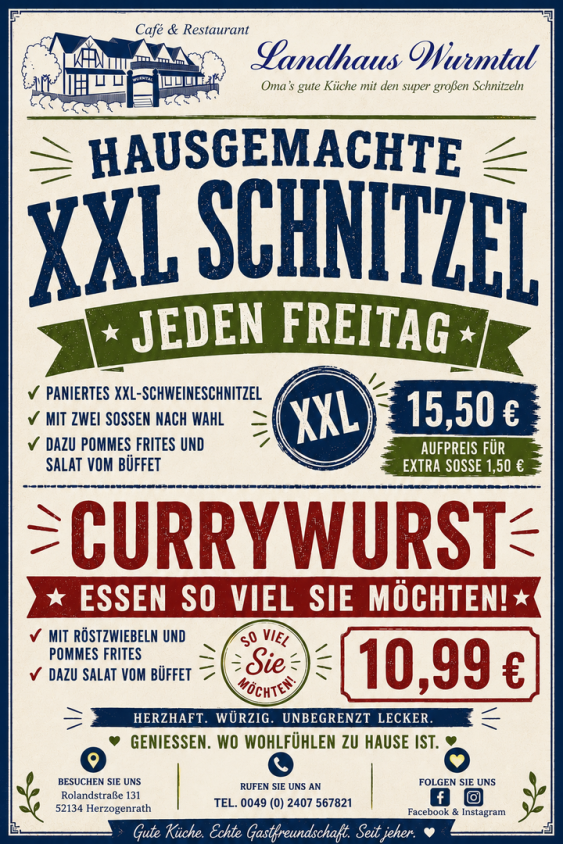 XXL Schnitzel, XXL Essen, XXL Currywurst