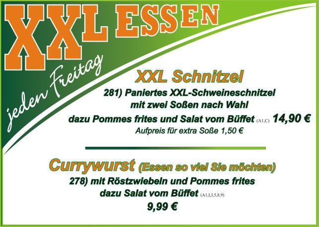 XXL Schnitzel, XXL Essen, XXL Currywurst