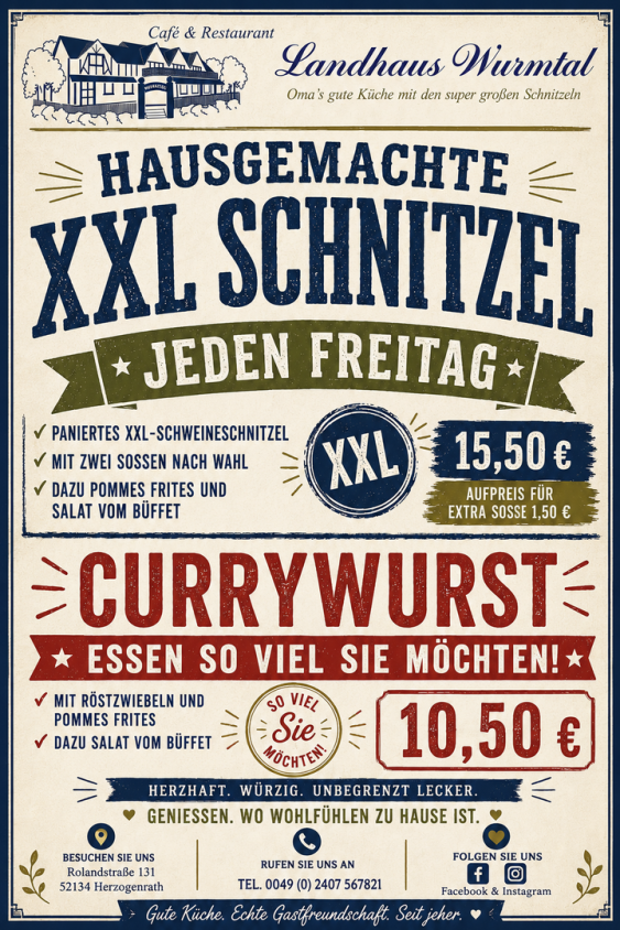 XXL Schnitzel, XXL Essen, XXL Currywurst